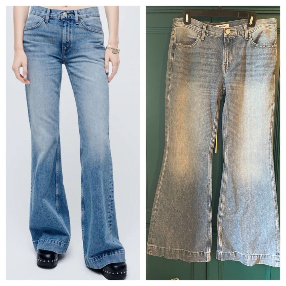 NWT Redone 70s low rise bell bottoms jeans in lake blue tall sz 29